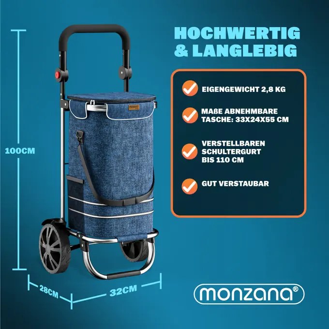 Carrinho de compras alumínio 56L 31x24x54cm azul