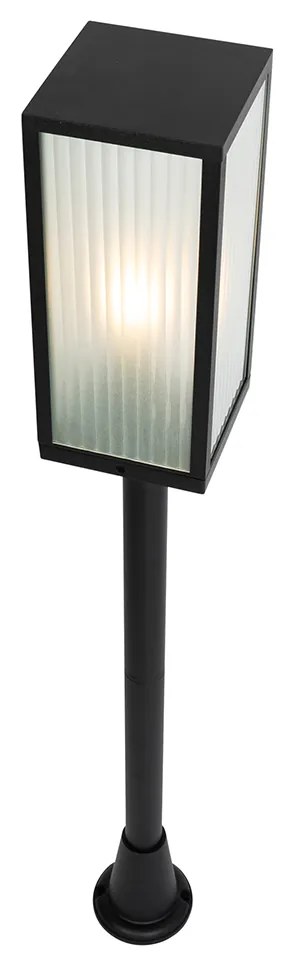 Candeeiro de pé para exterior preto com vidro canelado 100 cm IP44 - Charlois Moderno