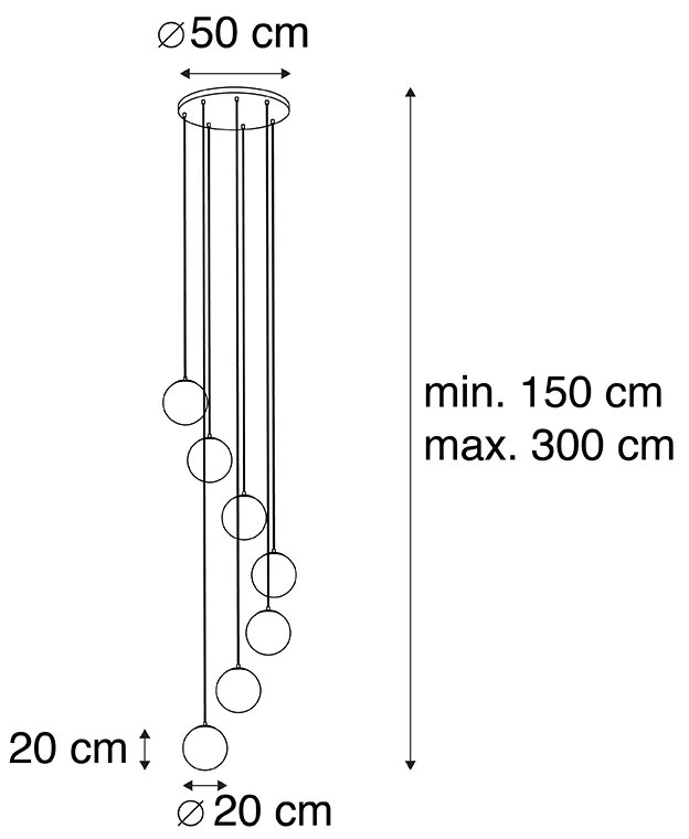 LED Candeeiro de suspensão inteligente latão 7 luzes incl. Wifi ST64 - Pallon Art Deco