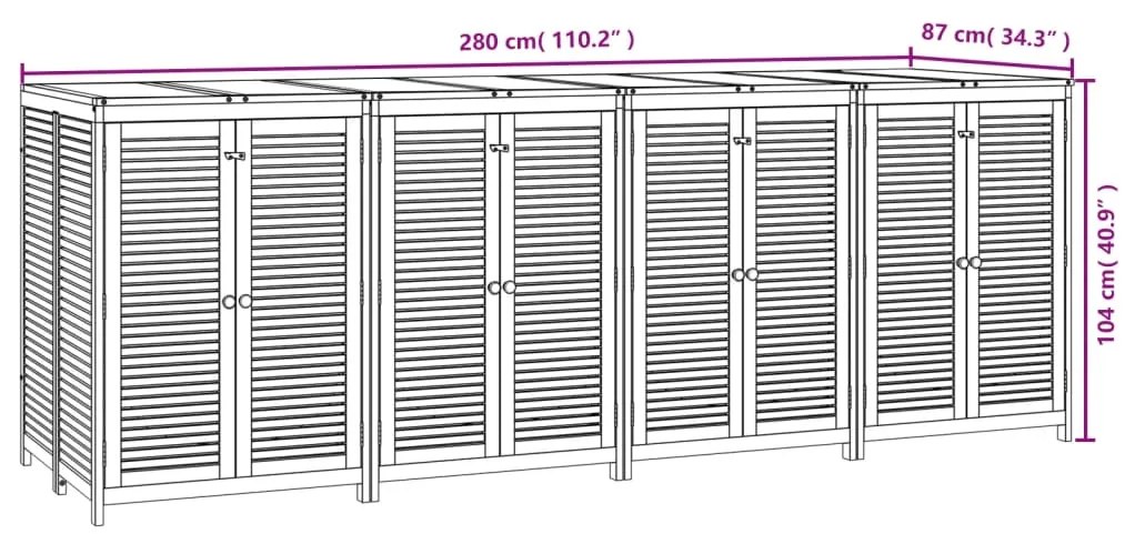 Caixa de arrumação para jardim 280x87x104 cm acácia maciça