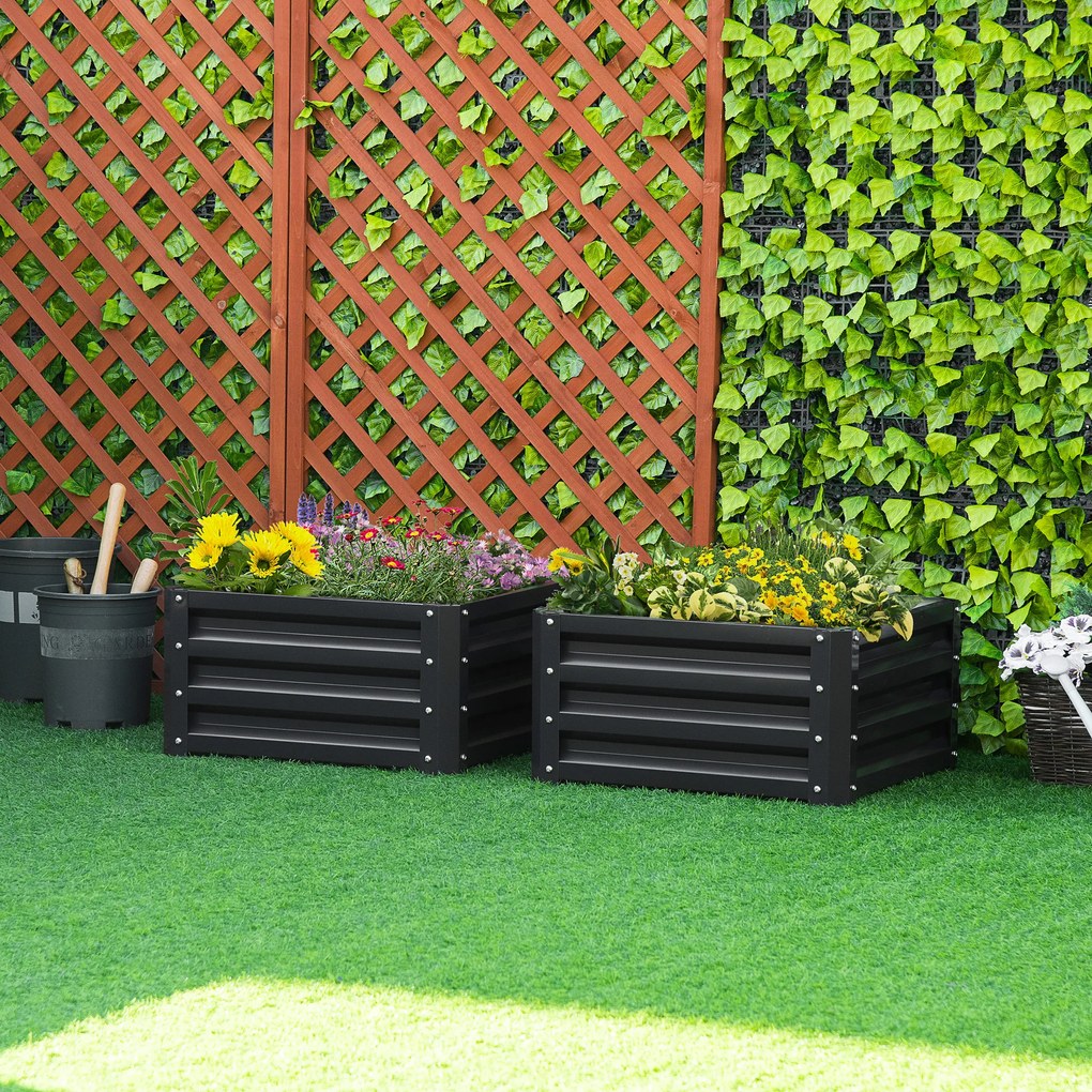 Conjunto de 2 floreiras elevadas, floreiras de jardim para legumes e flores, aço galvanizado, 60 x 60 x 30,5 cm, cinzento