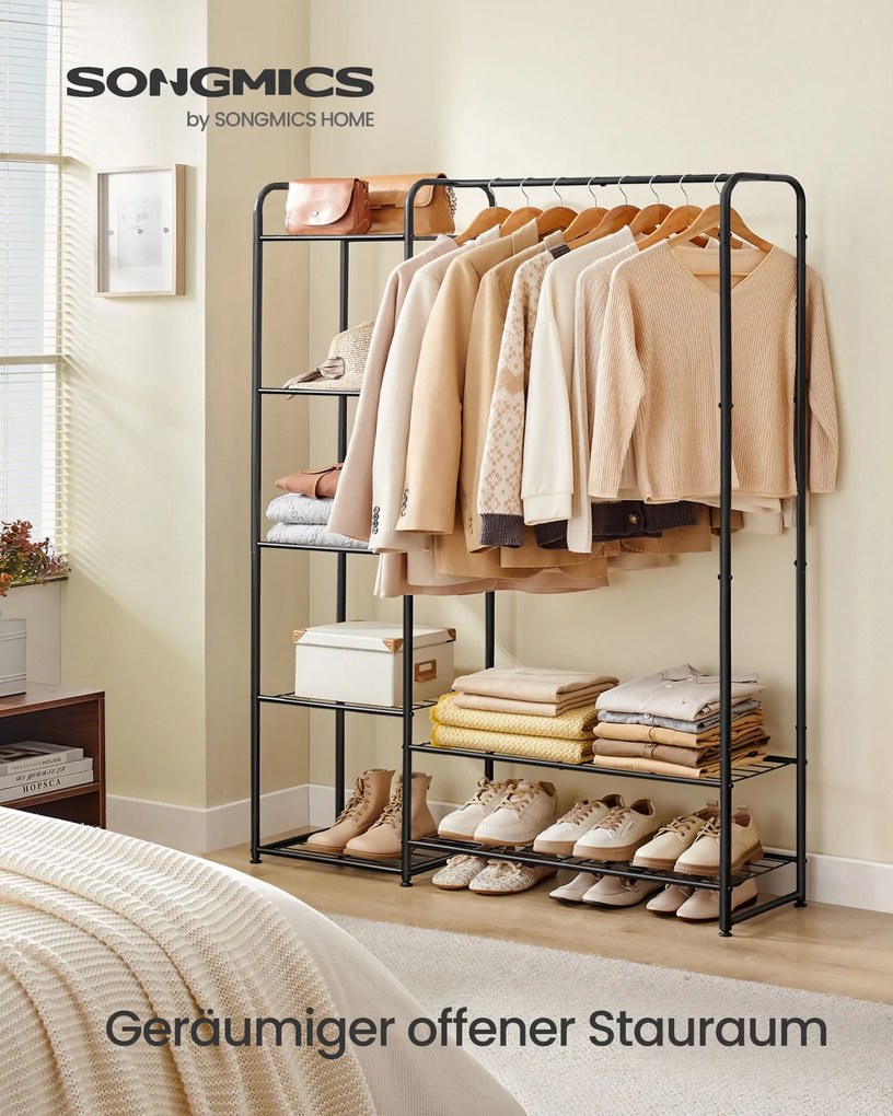 Guarda roupa aberto com prateleiras 29 x 112 x 158,4 cm, preto