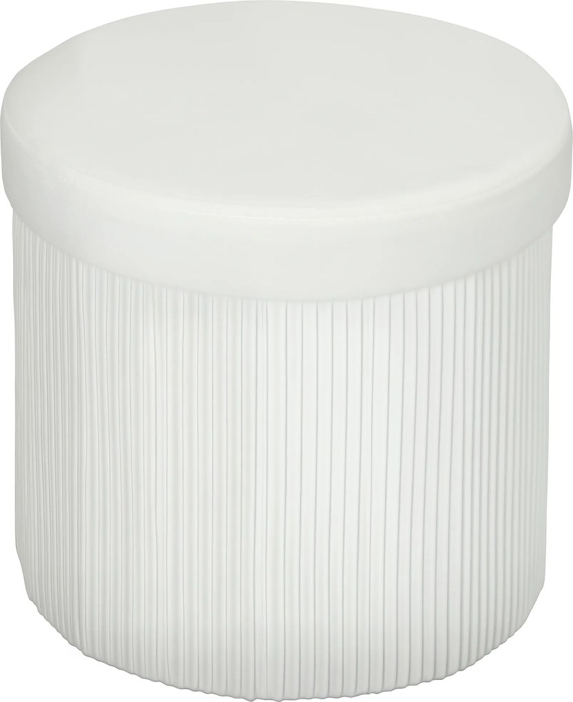 HOMCOM Puff de Arrumação Banco de Arrumação Dobrável 35 L 38x38x38 cm Estofado em Veludo Baú de Arrumação Redondo Creme | Aosom Portugal