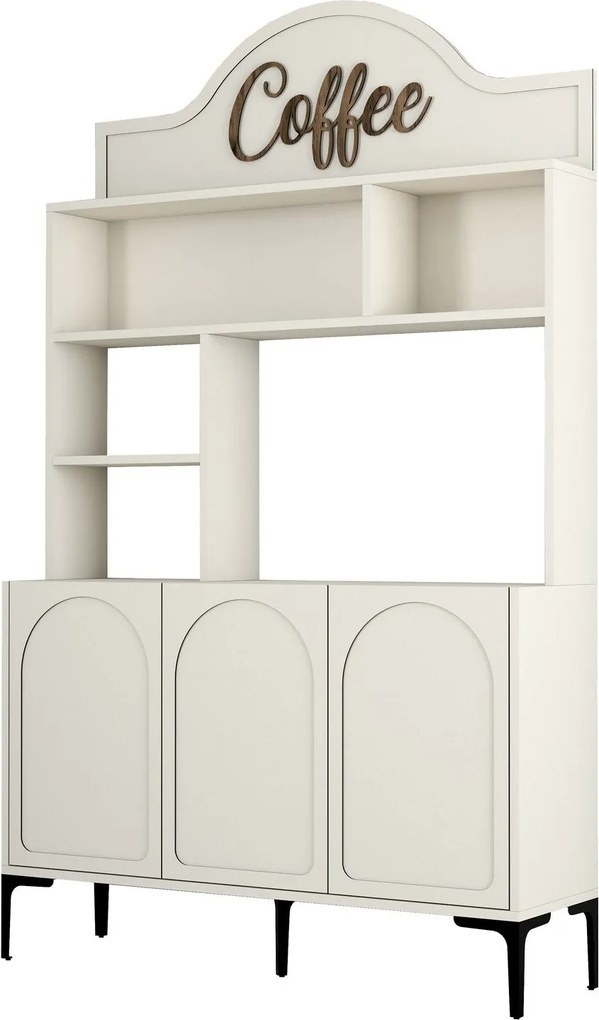 Armário Alto de Cozinha "Coffee" - 200x120x35 cm - Creme e Preto - Des