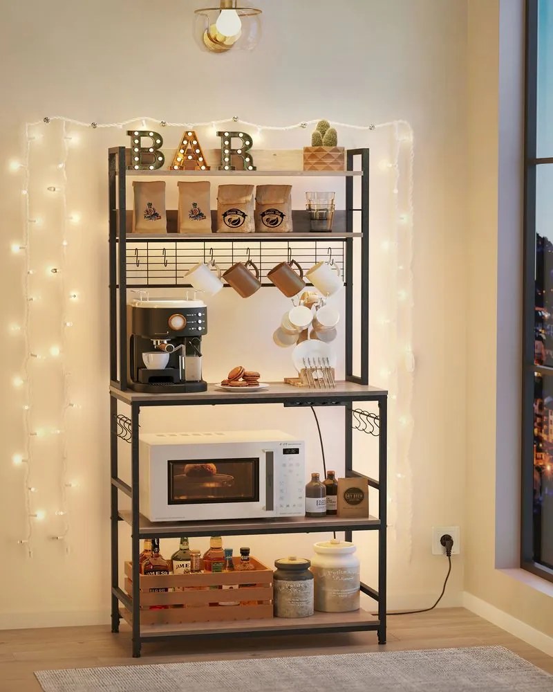 Armario de cozinha com tomadas 40 x 80 x 170 cm preto-greige