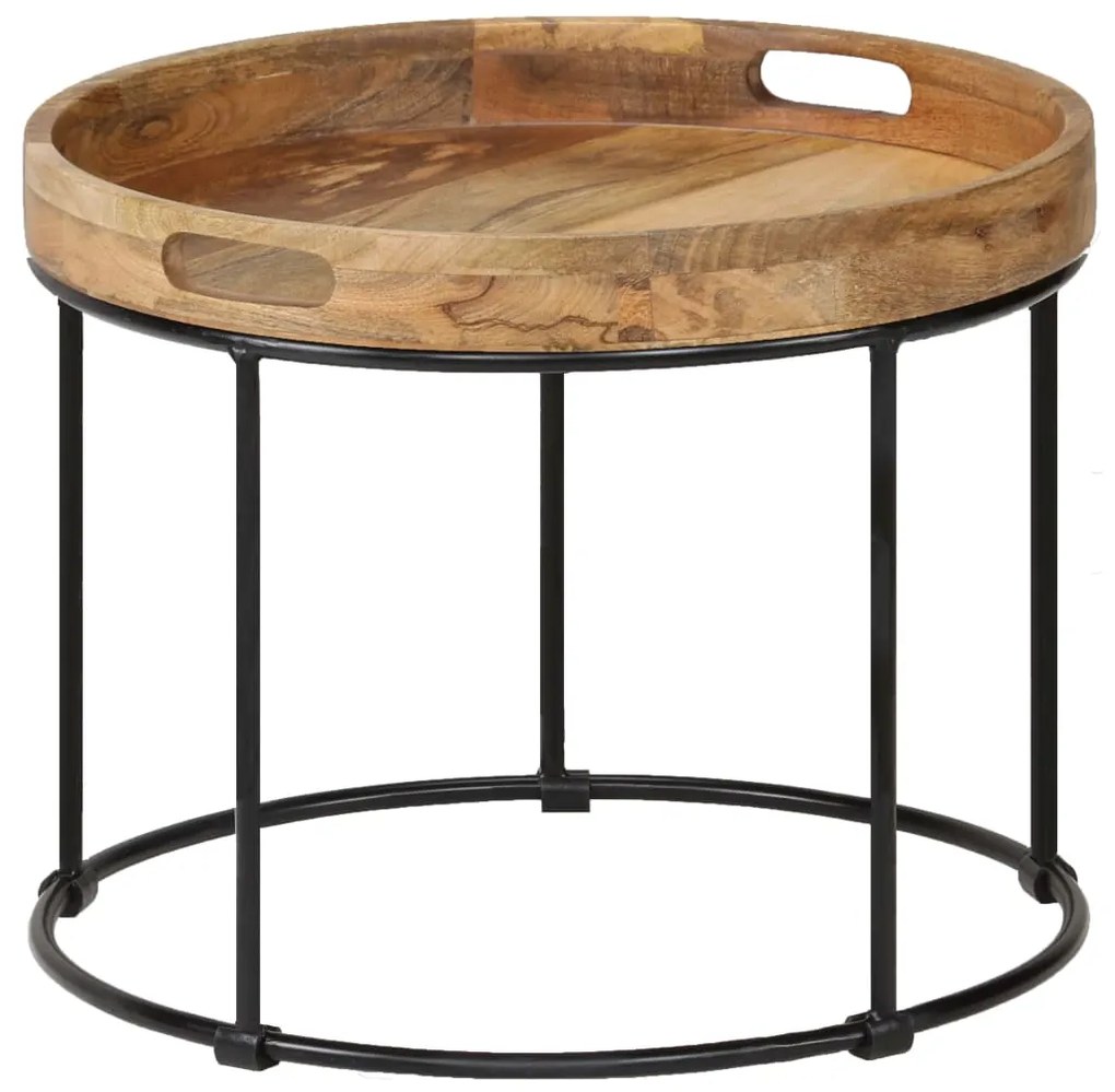 vidaXL Mesa de centro madeira de mangueira maciça e aço 50x40 cm