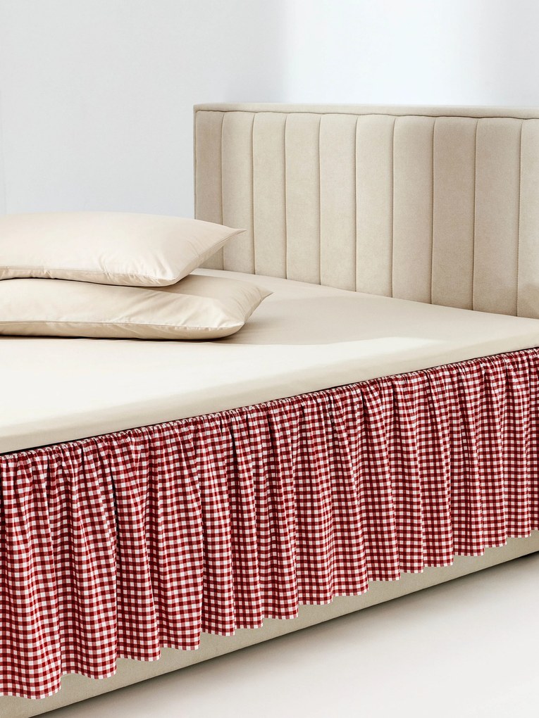 Saia de cama xadrez em algodão com folhos Twyla