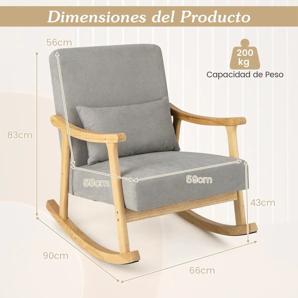 Cadeira de Baloiço, 90 x 66 x 83 cm, Encosto Ergonómico, Cinzento