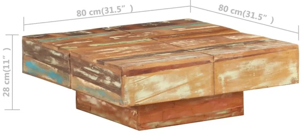 Mesa de centro 80x80x28 cm madeira recuperada maciça