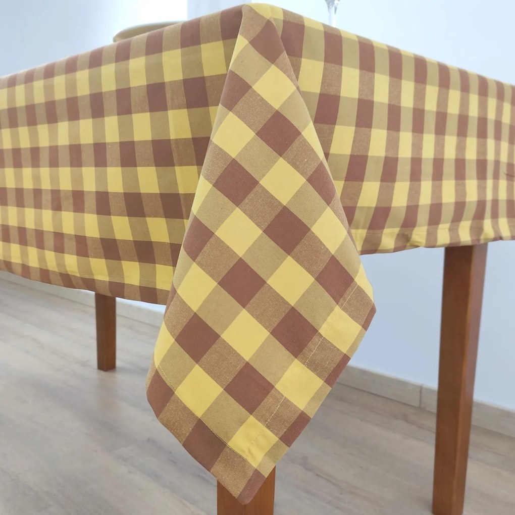 Toalha de mesa Quadrados grandes Amarelo e Castanho