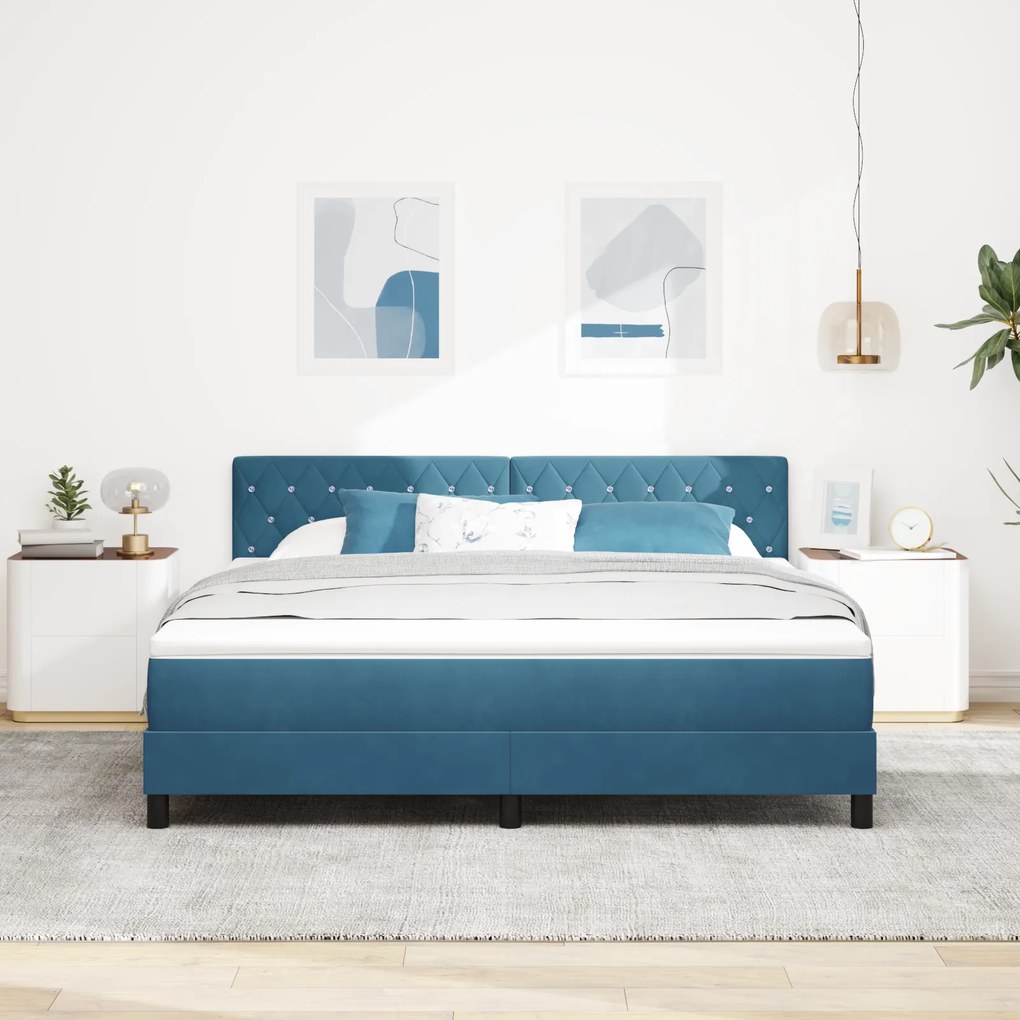 Cama Box com Colchão vidaXL Azul Escuro Super King Veludo
