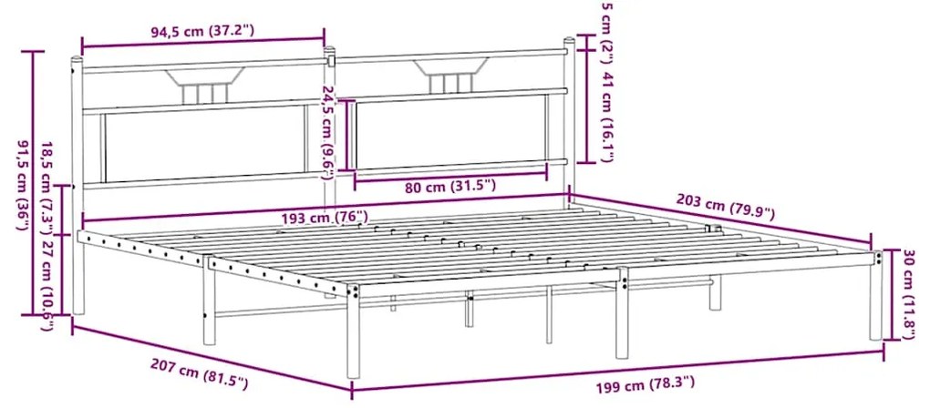 Estrutura de cama sem colchão 193x203cm carvalho fumado