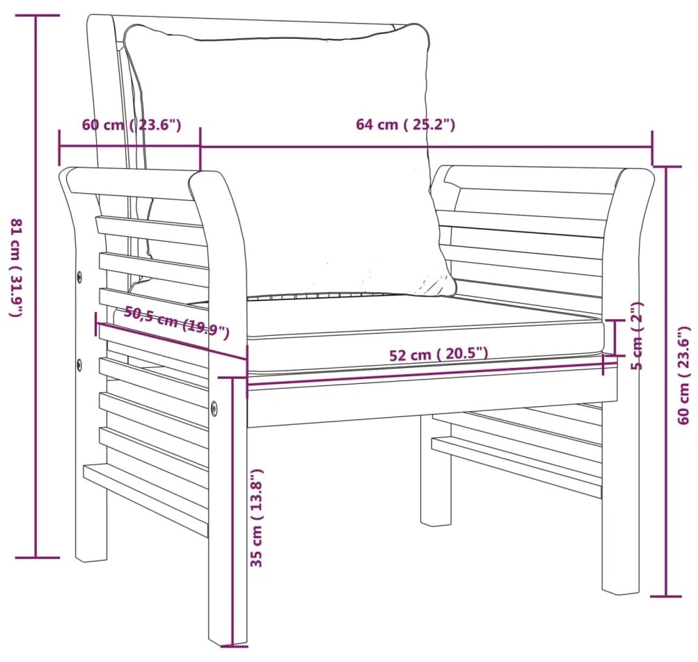 5 pcs conjunto lounge de jardim c/ almofadões acácia maciça