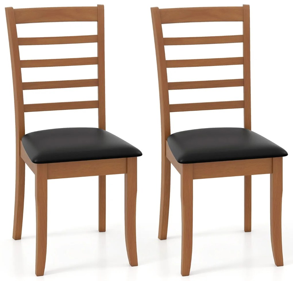 Conjunto de 2 cadeiras de sala de jantar em madeira de cozinha modernas estofadas com pernas em madeira de borracha e encosto alto preto