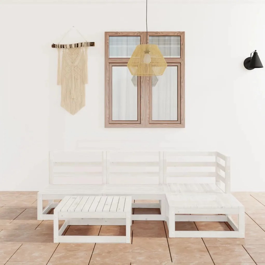 vidaXL 5 pcs conjunto lounge de jardim pinho maciço branco