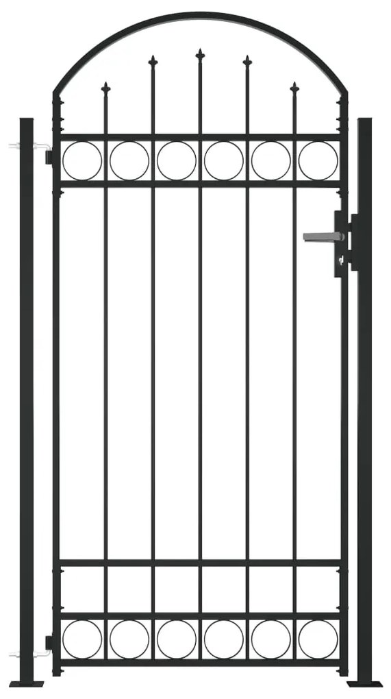vidaXL Portão de cerca com topo arqueado e 2 postes 105x204 cm preto