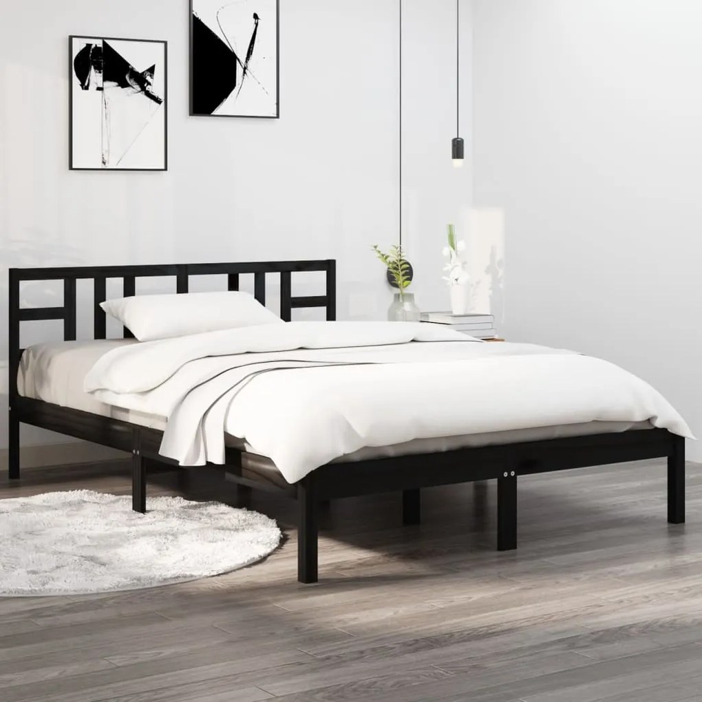 Estrutura de cama dupla 135x190 cm madeira maciça preto