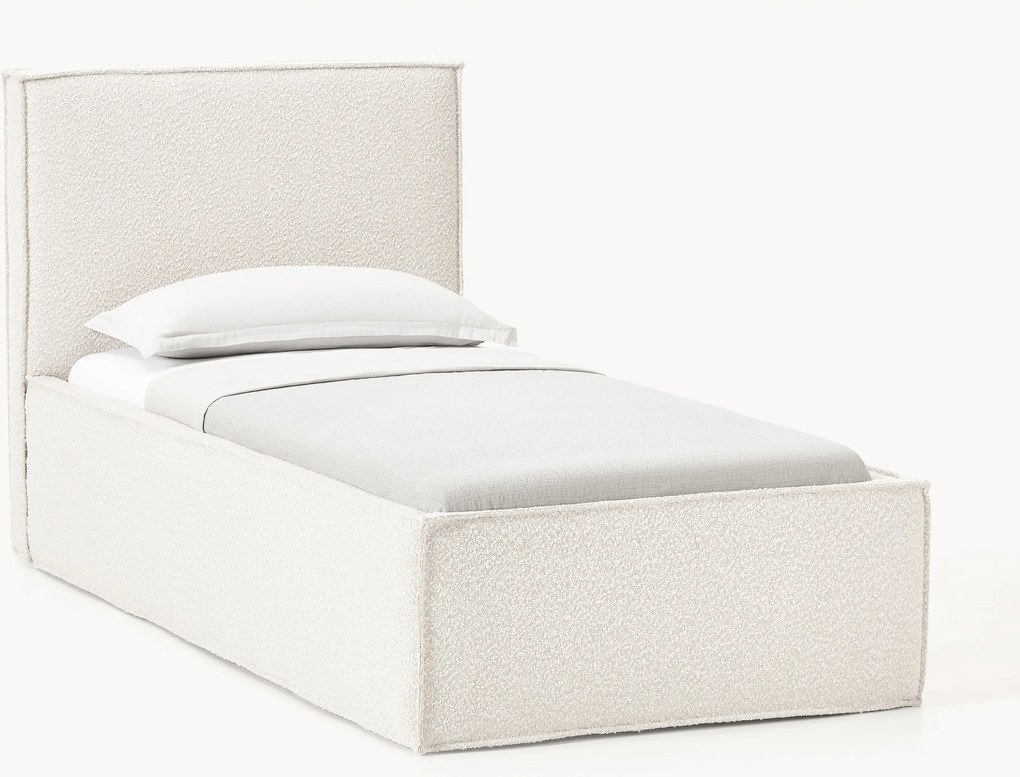 Cama de solteiro estofada em bouclé com arrumação Dream