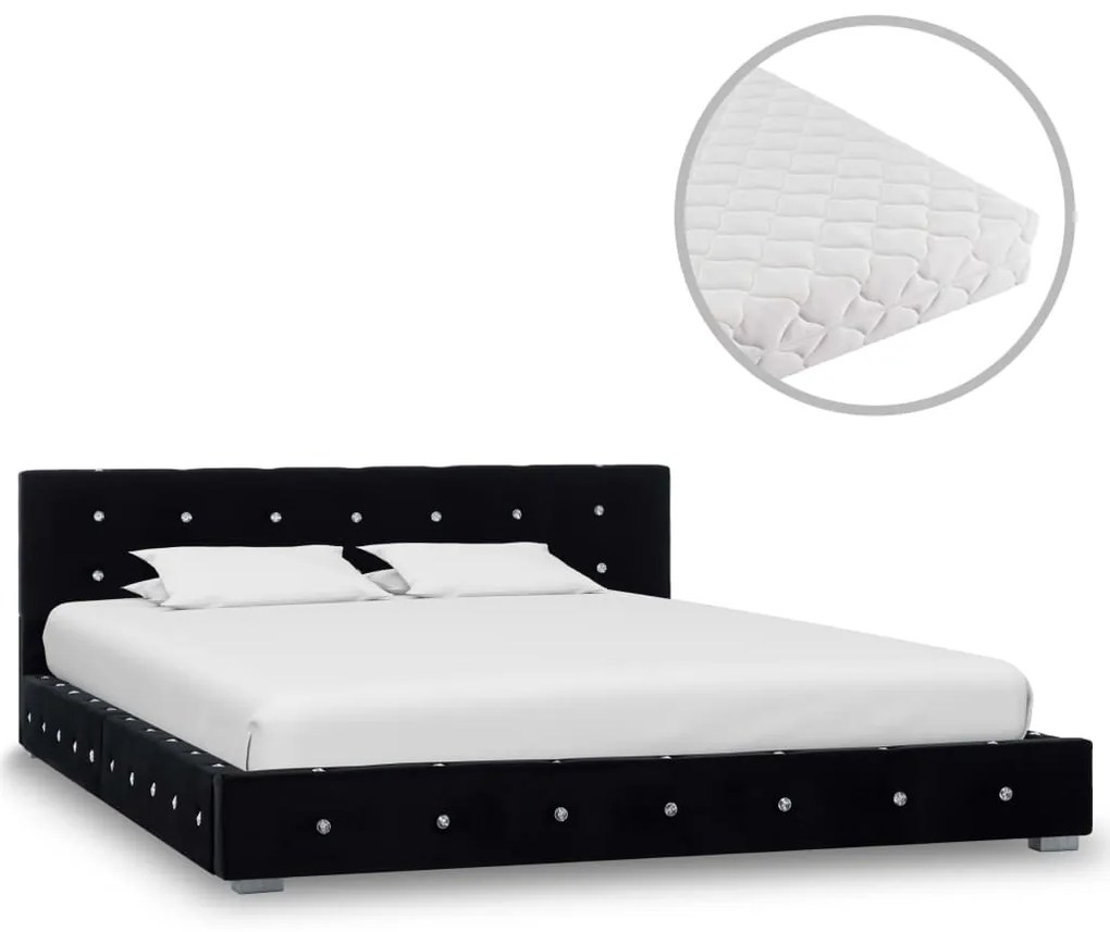vidaXL Cama com colchão 140x200 cm veludo preto