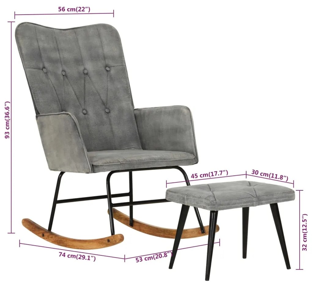 Cadeira de Baloiço com Apoio de Pés - Cinzento - Design Vintage