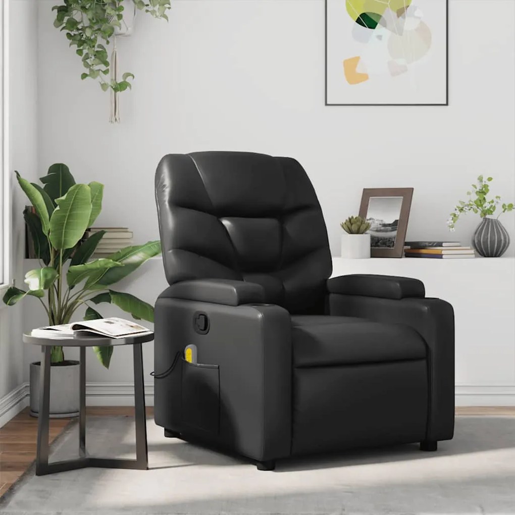 Poltrona de massagens reclinável couro artificial preto