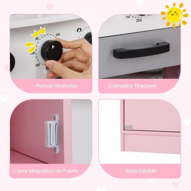 Cozinha para brincar a partir dos 3 anos com som, luzes, exaustor, frigorífico, micro-ondas, forno, lava-louça, máquina de lavar roupa e acessórios ro