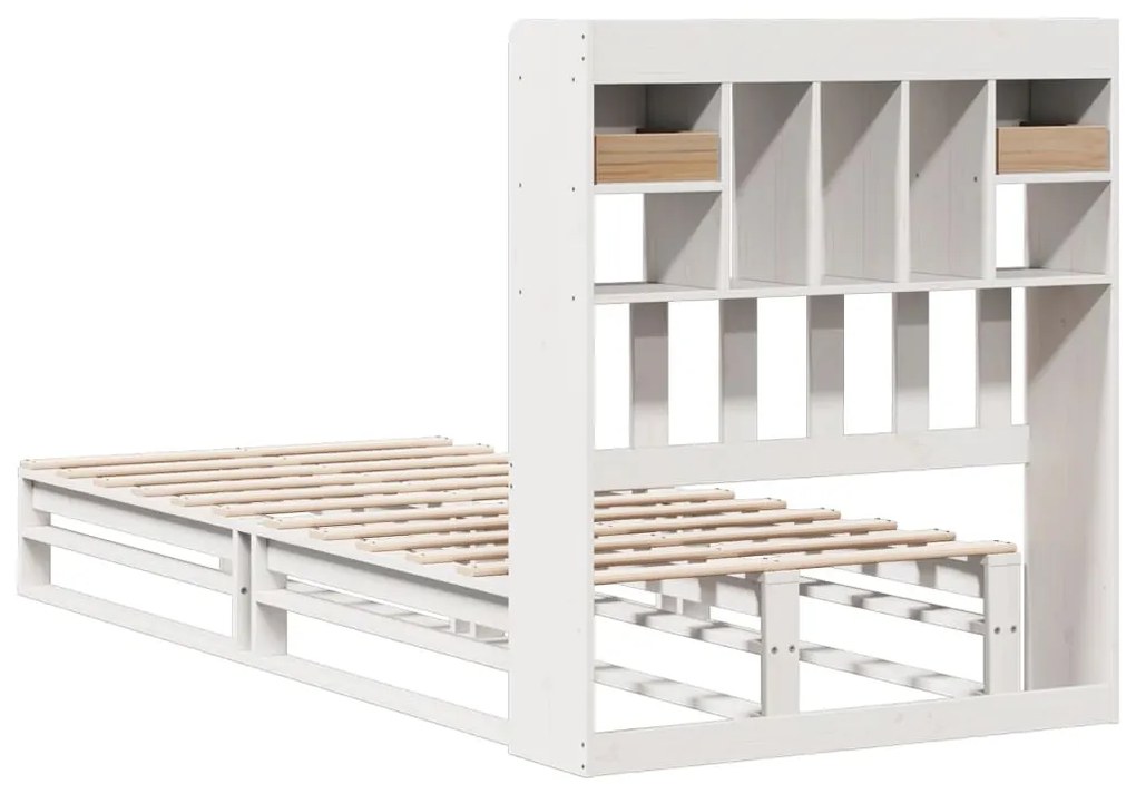 Cama com estante sem colchão 100x200 cm pinho maciço branco