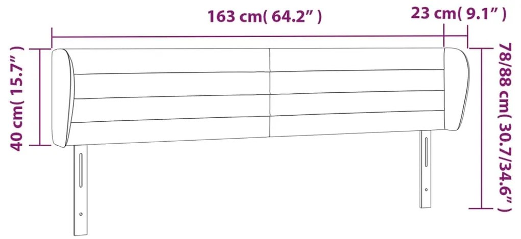 Cabeceira de cama c/ abas tecido 163x23x78/88cm cinzento-escuro
