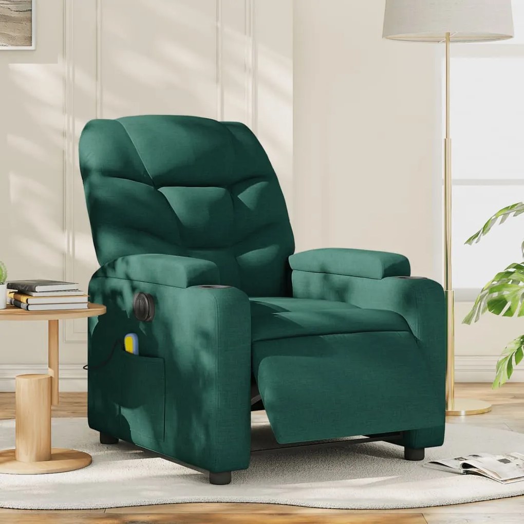 vidaXL Poltrona reclinável de massagens elétrica tecido verde-escuro