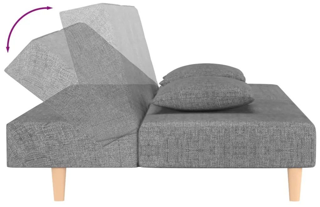 Sofá-cama 2 lugares com duas almofadas tecido cinzento-claro