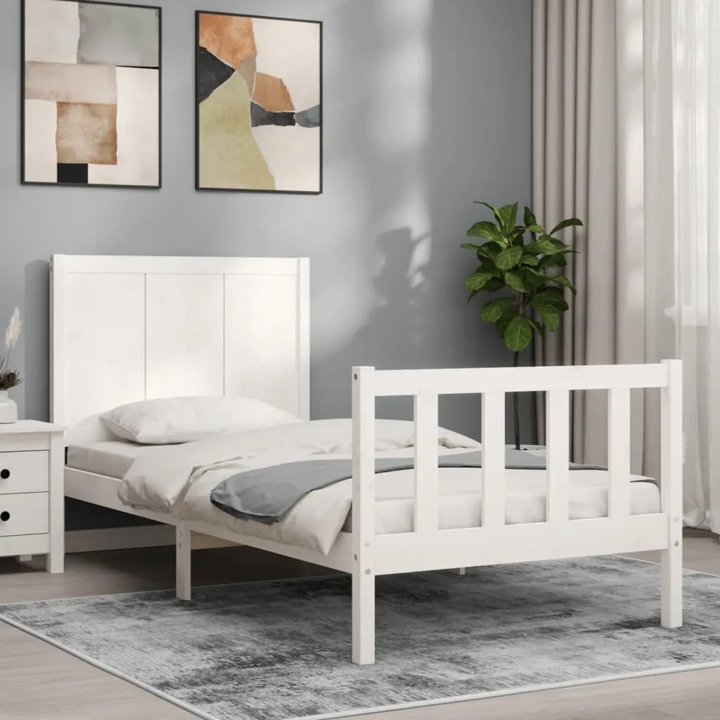 vidaXL Estrutura cama de solteiro c/ cabeceira madeira maciça branco