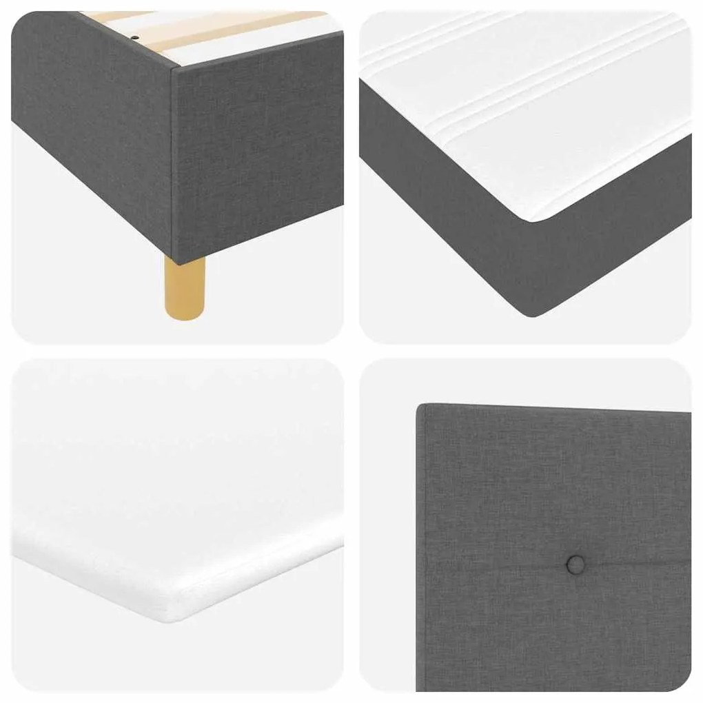 Cama com Box Spring com Colchão &amp; LED Cinza Escuro 160x200 cm Tecido