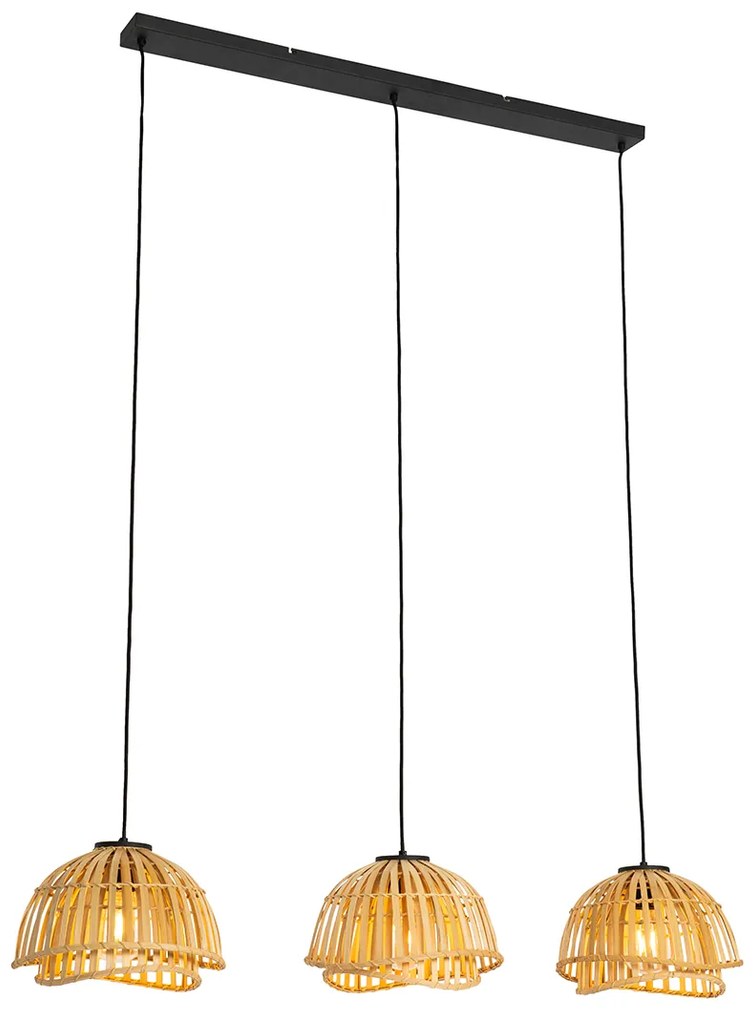 Candeeiro de suspensão oriental preto com bambu natural 3 luzes - Pua Oriental