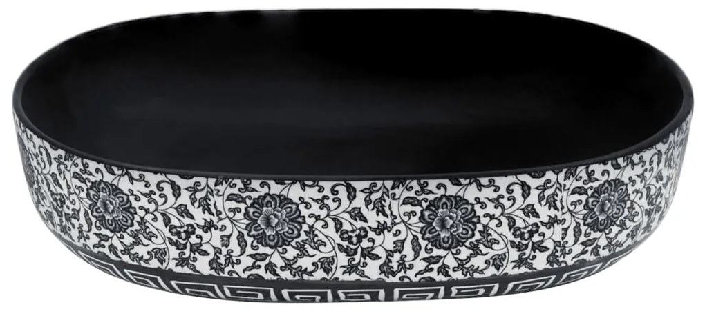 Lavatório de bancada oval 59x40x14 cm cerâmica preto e azul