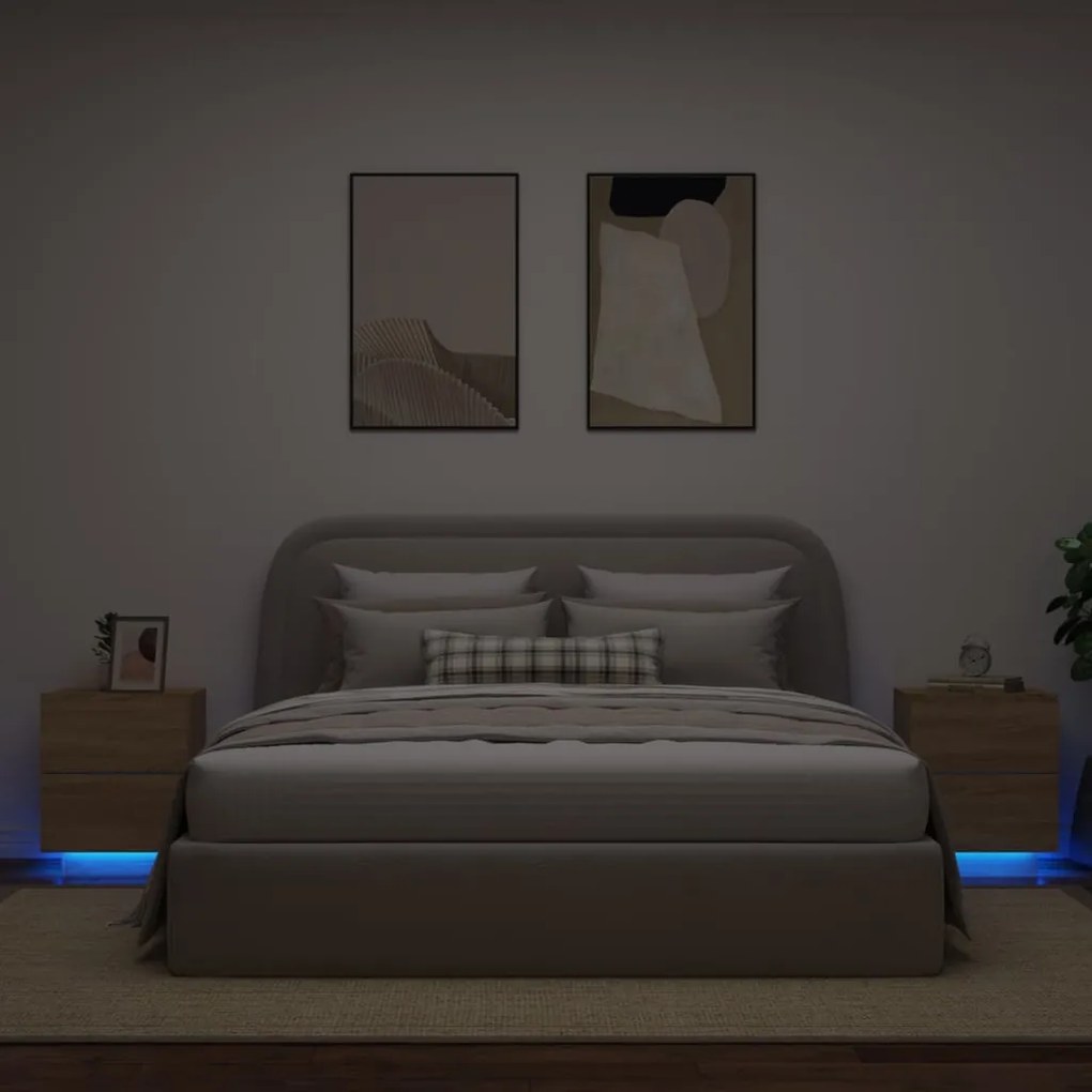 Mesas cabeceira c/ LEDs 2 pcs derivados madeira carvalho sonoma
