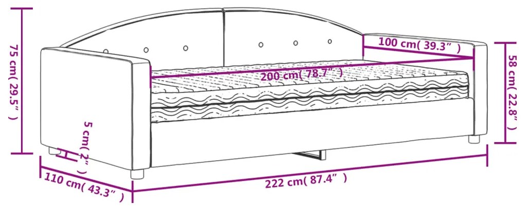 Sofá-cama com colchão 100x200 cm veludo cinzento-claro