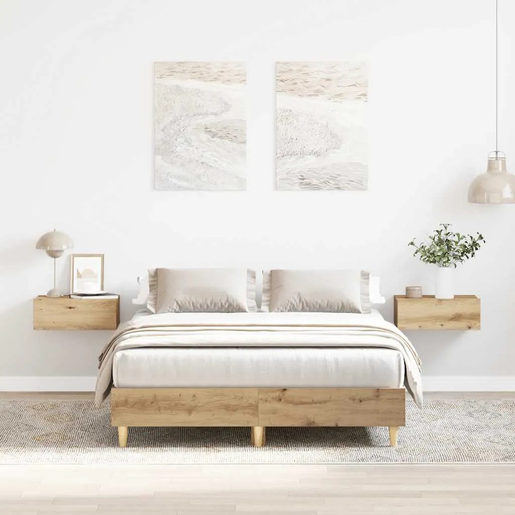 Estrutura de cama sem colchão 140x190 cm carvalho artesanal