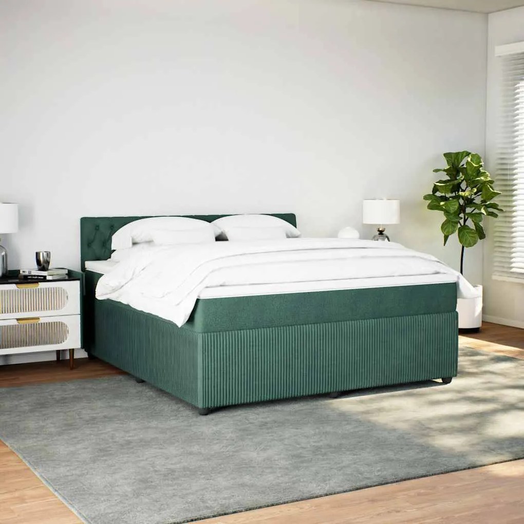 vidaXL Cama com molas/colchão 180x200 cm veludo verde-escuro