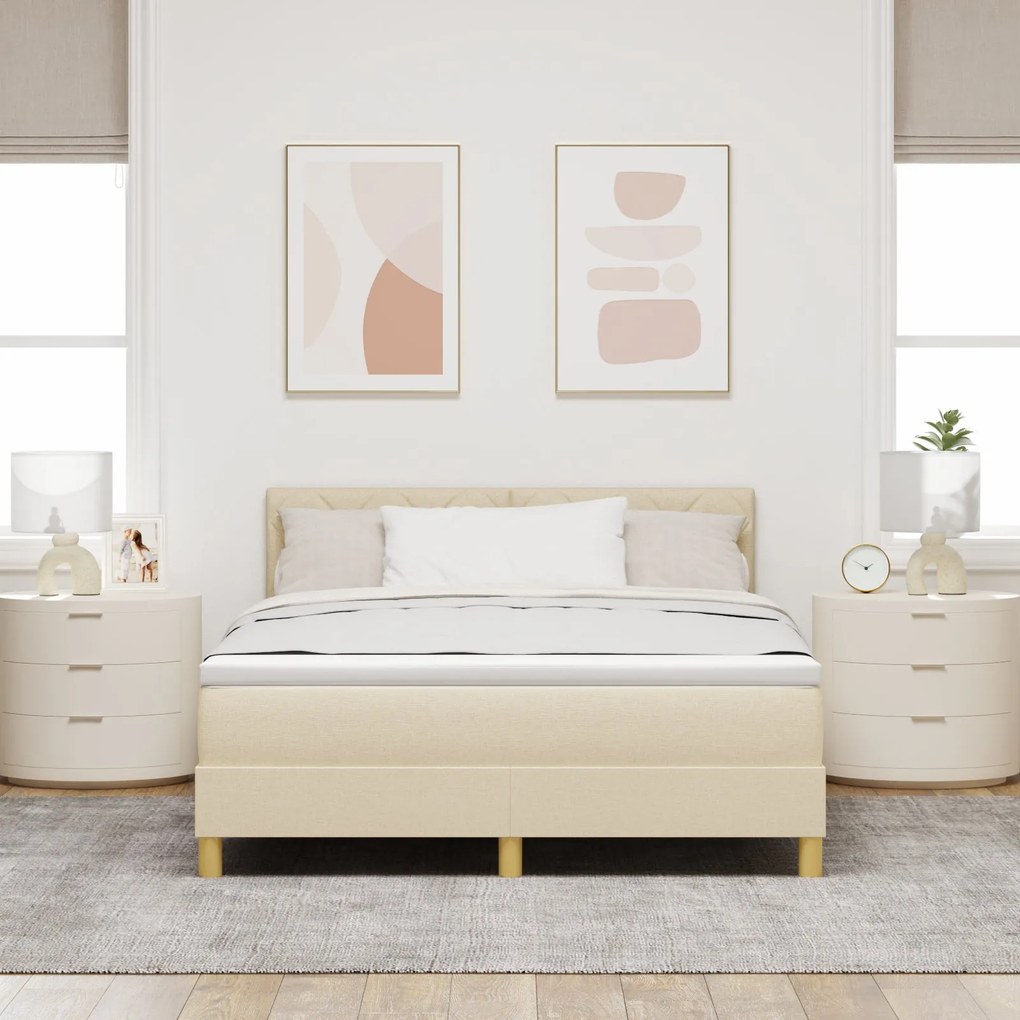 Cama Box Spring com Colchão Creme 140x190 cm Tecido