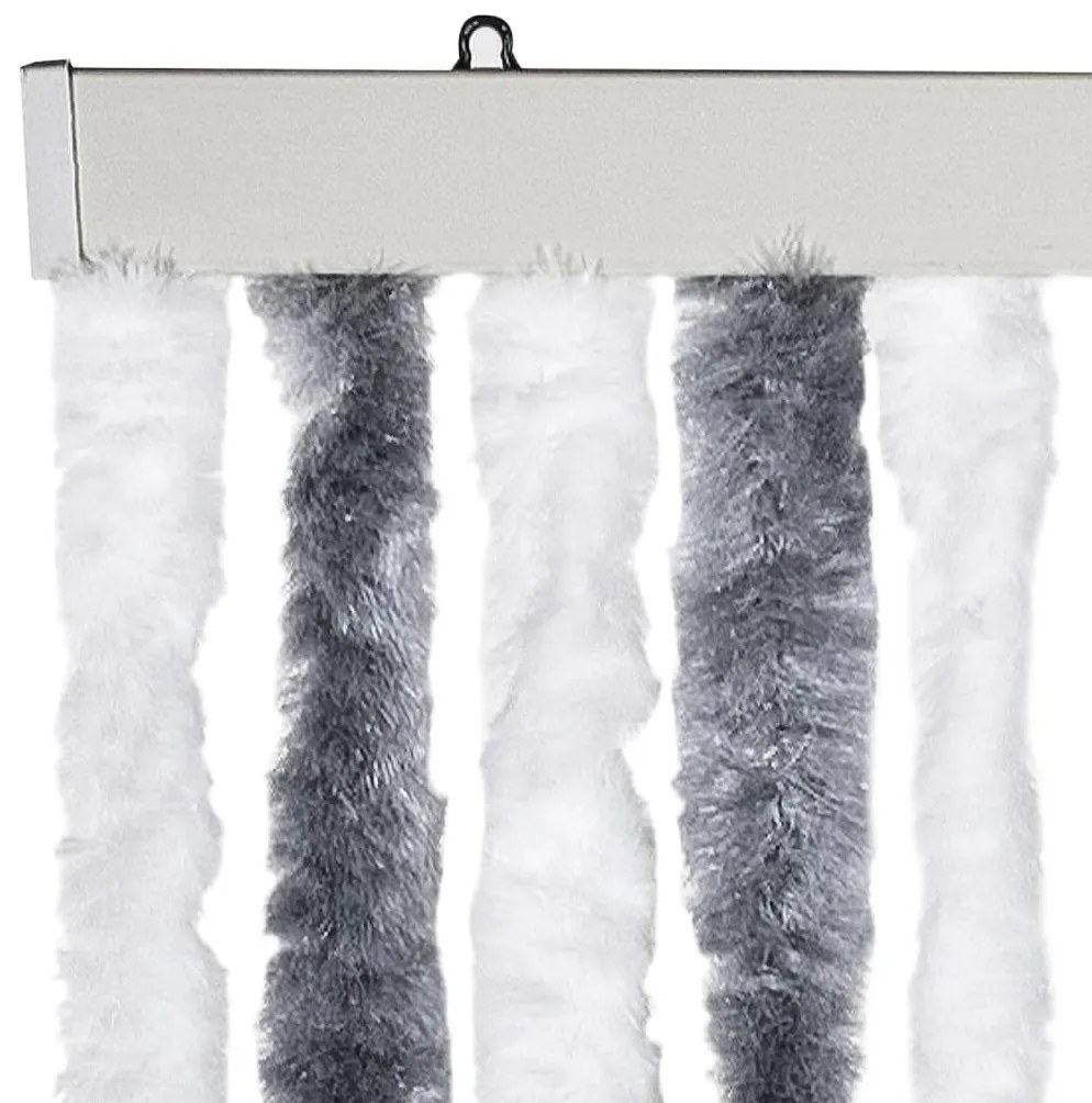 Cortina anti-insetos 100x220 cm chenille cinzento e branco