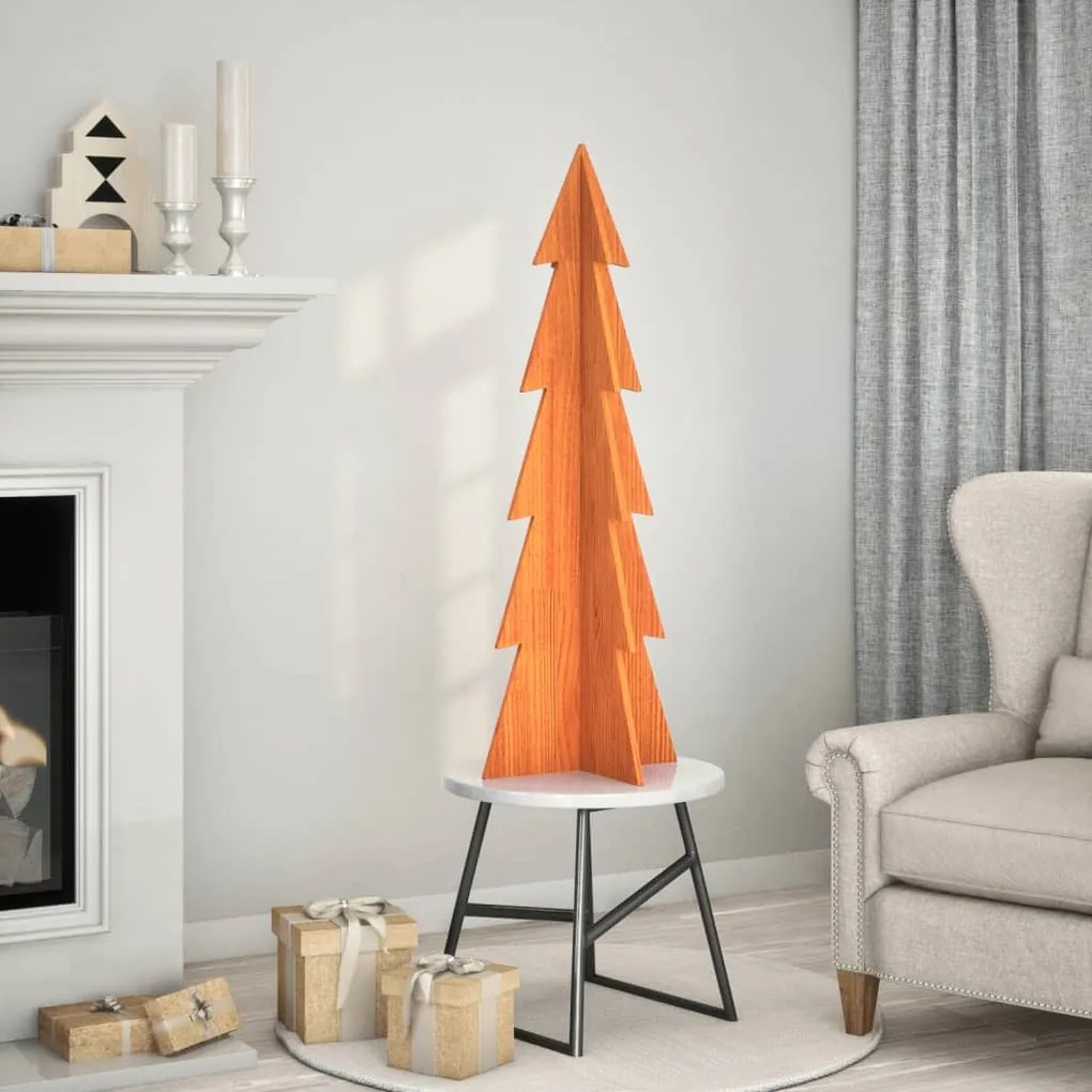 vidaXL Árvore de Natal decorativa 112 cm pinho maciço castanho-mel