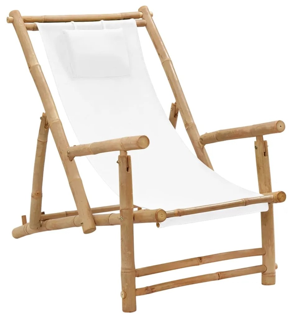 vidaXL Cadeira de terraço em bambu e lona branco nata