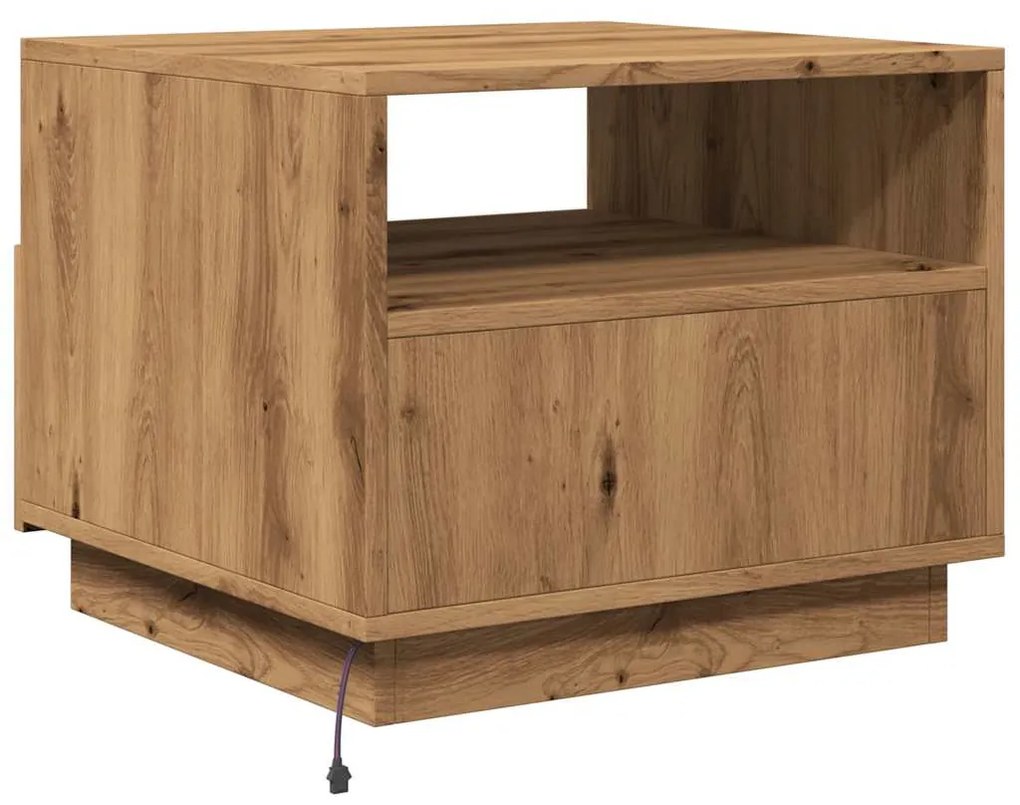 Mesa de centro com luzes LED 50x49x40 cm carvalho artesanal
