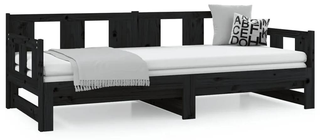 Sofá-cama de puxar pinho maciço preto 2x(80x200) cm