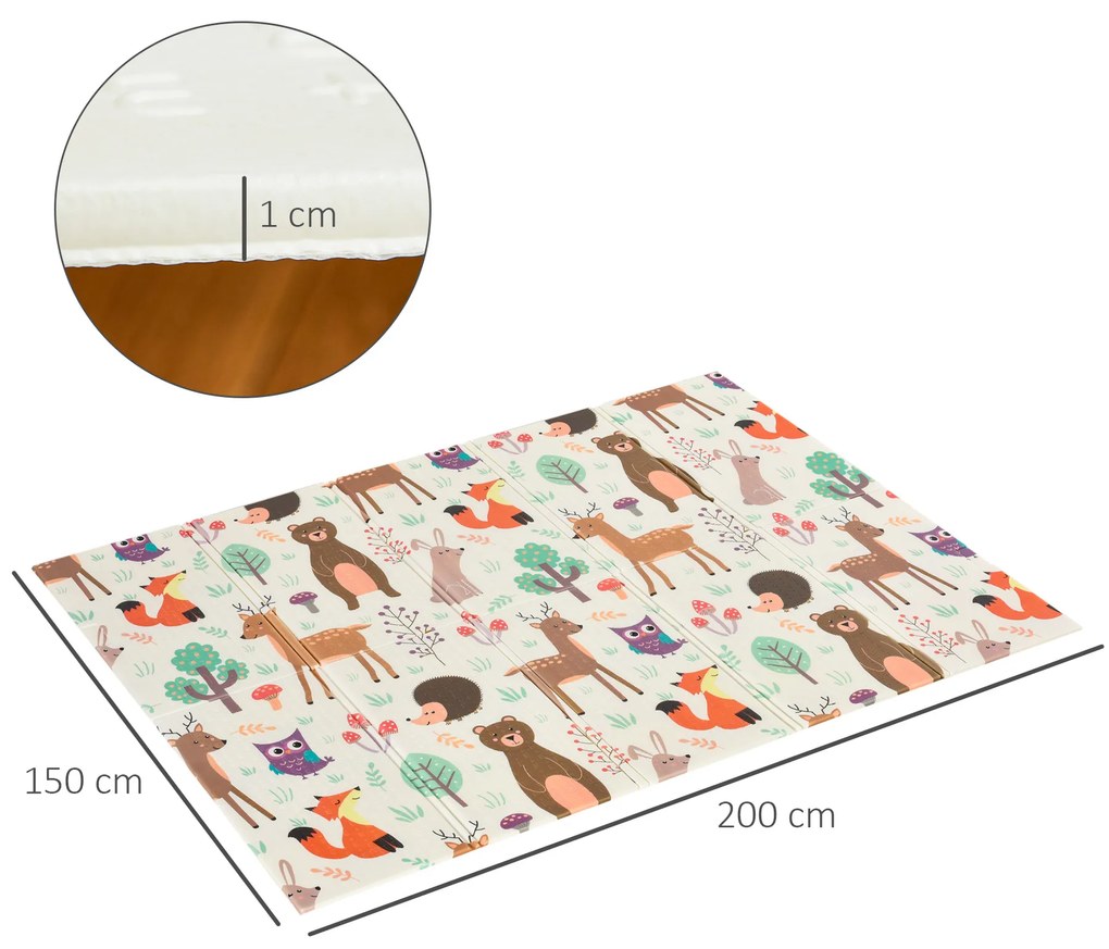 HOMCOM Tapete Infantil Dobrável e Reversível Tapete De Jogos para Bebé Acolchoado 2 Faces Impermeável Antiderrapante Portátil 200x150cm Multicor