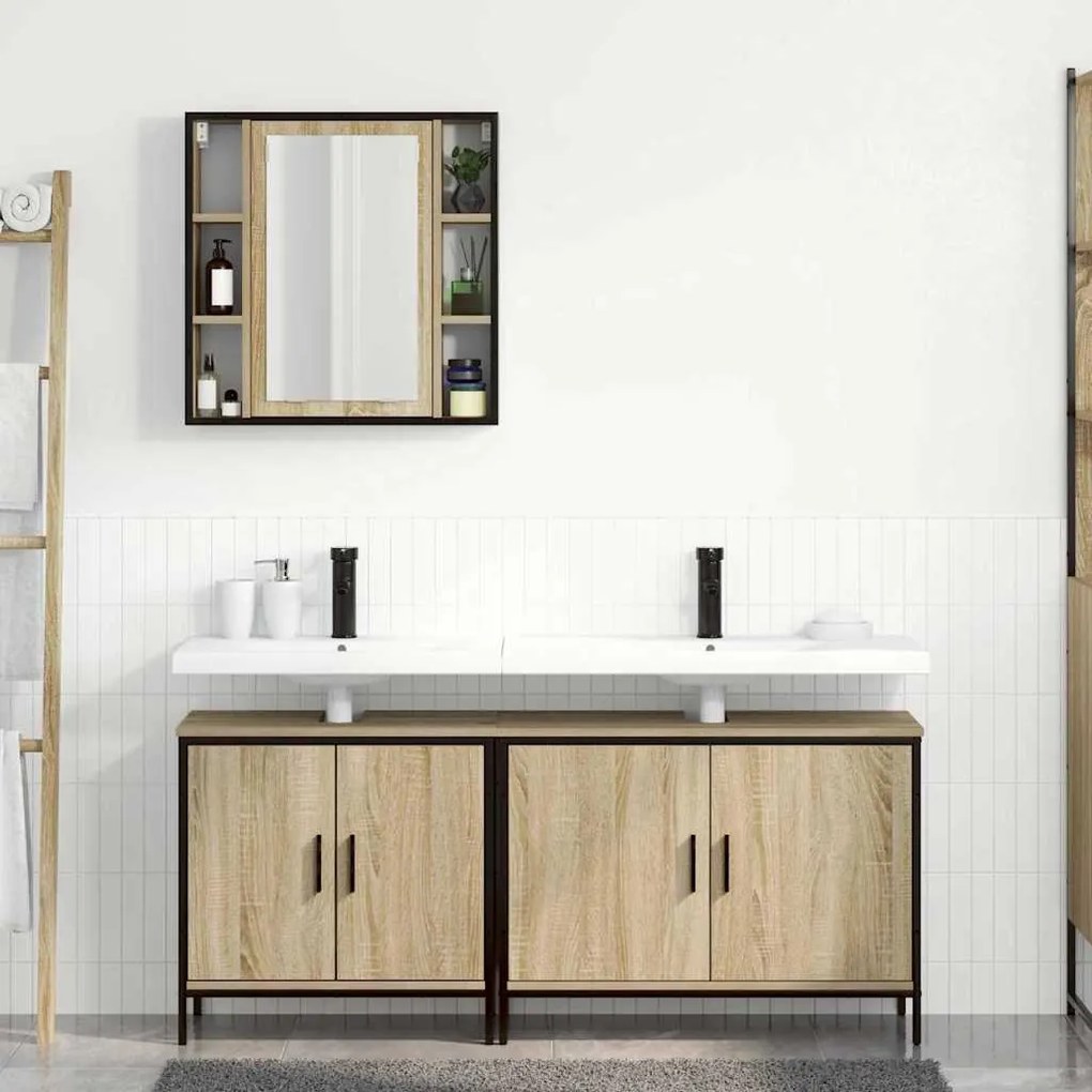 Conjunto de Móveis para Casa de Banho 3 Peças Madeira Sonoma Engenheir