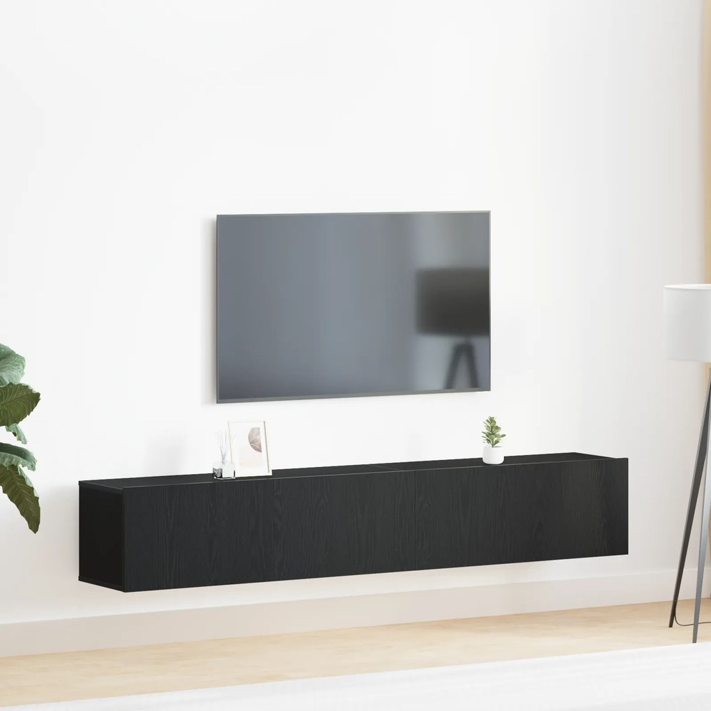 Conjunto de estante para TV de 2 peças, preto em madeira de engenharia