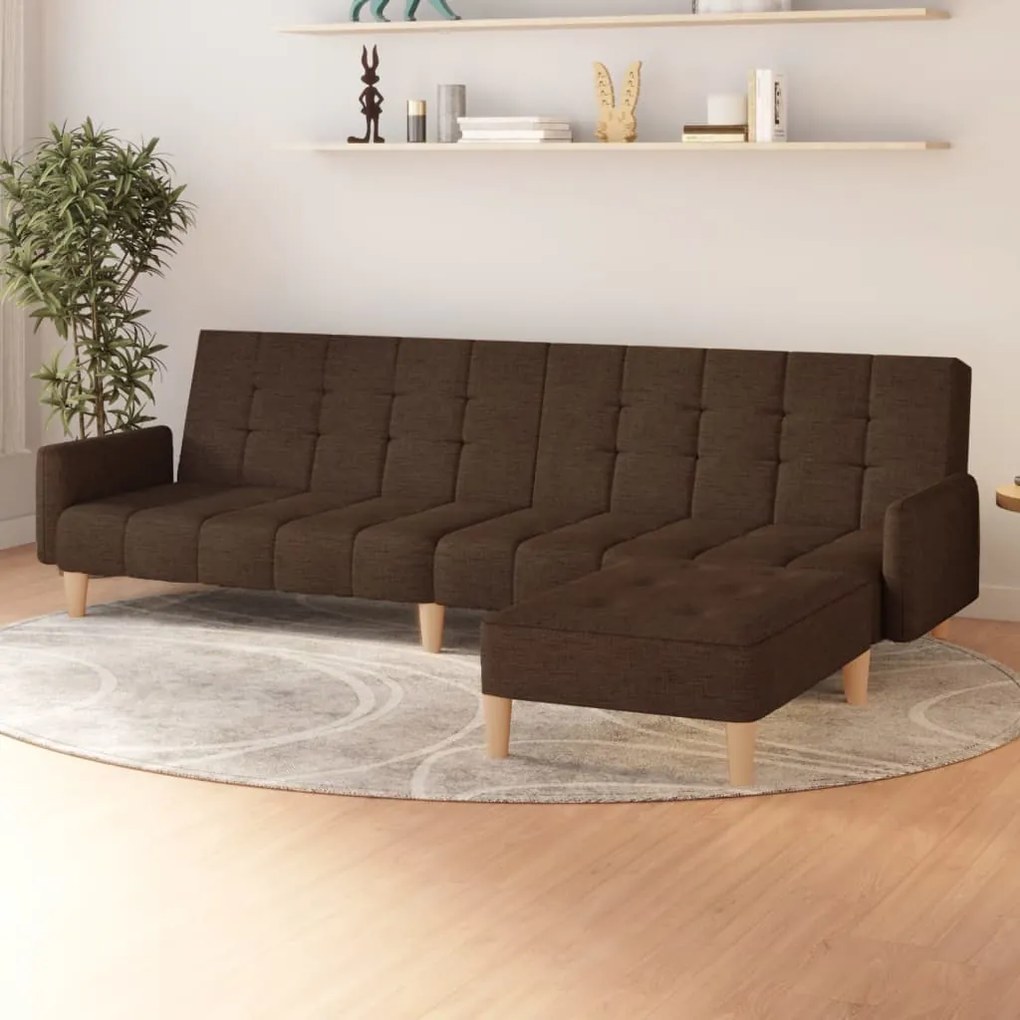 vidaXL Sofá-cama de 2 lugares com apoio de pés tecido castanho