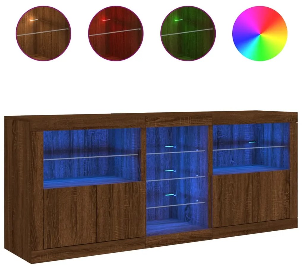 Aparador com luzes LED 162x37x67 cm carvalho castanho