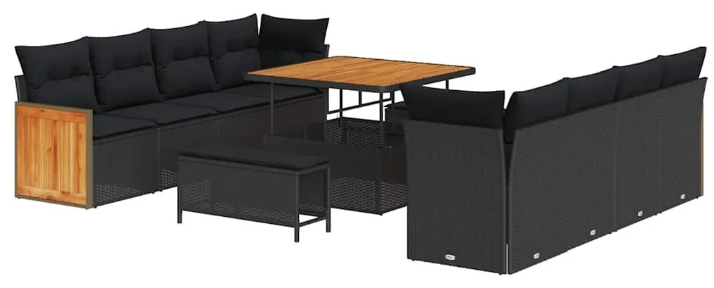 Conjunto de Sofás para Jardim com Almofadas vidaXL 11 Peças Preto Ratt